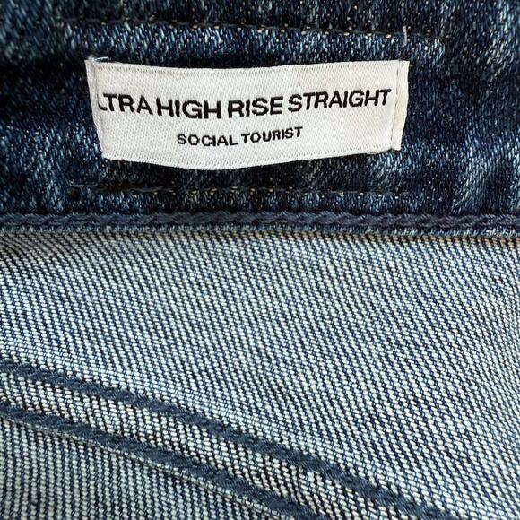 Social Tourist Ultra High Rise Straight Jeans Womens 4 27 Blue Dark Wash NWT - Picture 3 of 9